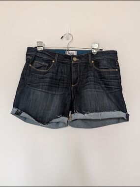 Paige Dark Wash Denim Roll-Cuff Shorts